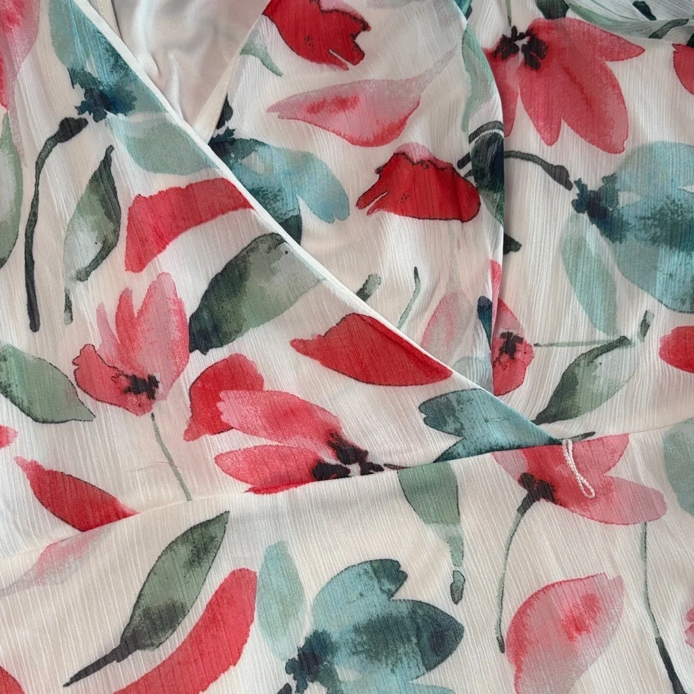 DKNY Women's Midi Dress - Red, Green, White Floral